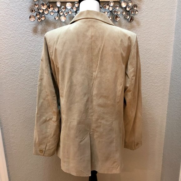 Classic Cream Suede Leather Jacket - Women's Large - Picture 7 of 9